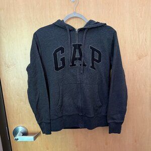 GAP Logo Zip-Up Hoodie Charcoal Gray Size XS